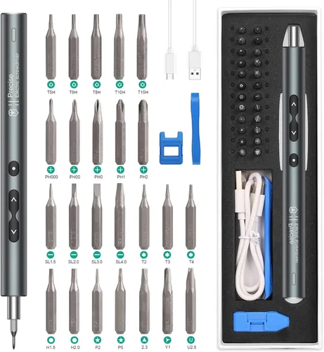 ORIA Destornillador eléctrico, juego de mini destornilladores de precisión 28 en 1, kit de herramientas de reparación recargable, con carga tipo C