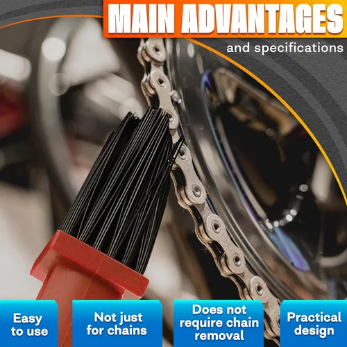 Miniatura 4 de Juego de 2 cepillos para cadena de motocicleta, kit de limpieza de cadena de motocicleta de plástico duradero con cerdas de nailon de 3 lados