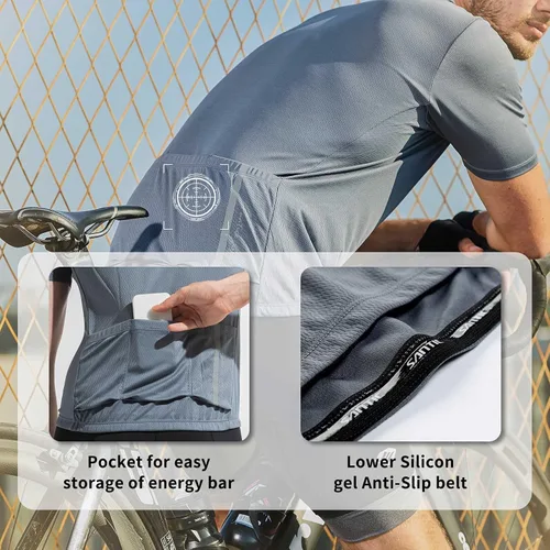 Miniatura 24 de Santic Camiseta de ciclismo para hombre, manga corta, camiseta de ciclismo de carretera, cremallera completa, UPF 50+, MTB con bolsillos