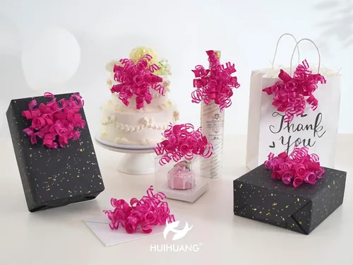 Miniatura 4 de HUIHUANG Lazos de color rosa intenso para envolver regalos, lazo de regalo rizado de 5 pulgadas x 8 unidades, lazos de cinta autoadhesivos para Rosa