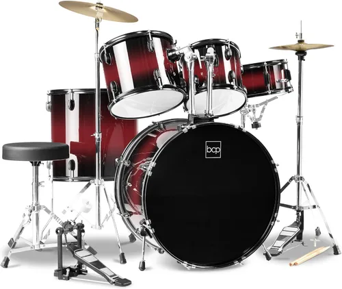 Miniatura 12 de Best Choice Products Juego completo de batería para adultos de 5 piezas con soportes de platillo, taburete, pedal de tambor, palos, piso Tom - negro