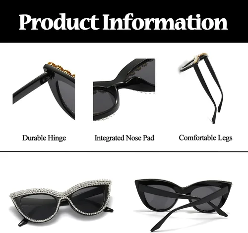 Miniatura 4 de LJCZKA Diamond Cat Eye Sunglasses Women Retro Jeweled Rhinestone Sun Glasses Sparkle Crystal Pearl Luxury Bling Eyewear