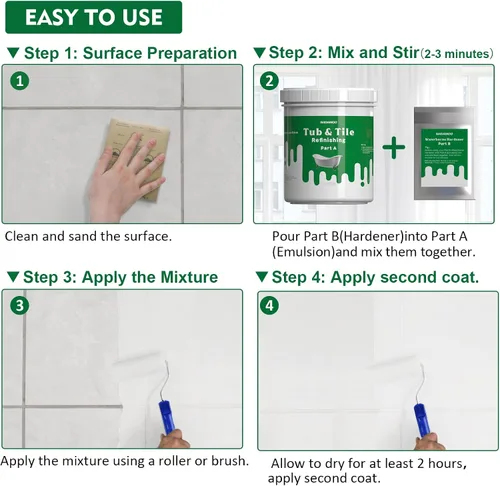 Miniatura 6 de Kit de reacabado de azulejos y bañera NADAMOO, blanco, sin herramientas, 500g/17 oz de emulsión y 10g de endurecedor