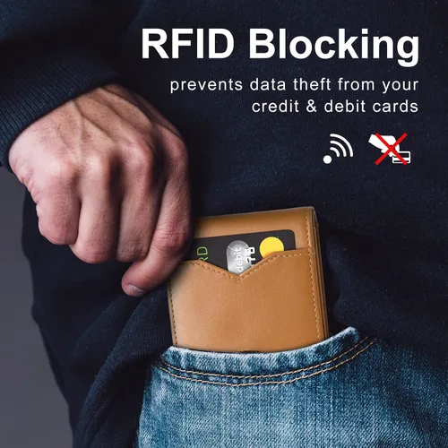 Miniatura 3 de GSOIAX Billetera delgada para hombre, minimalista, de piel auténtica, fibra de carbono, bloqueo Rfid, de piel de vaca, plegable, tarjetero con caja