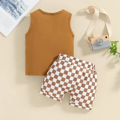 Miniatura 93 de Ropa de bebé niño sin mangas + pantalones cortos con estampado a rayas con bolsillos, 2 piezas de trajes de verano