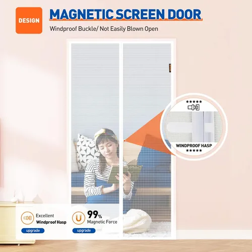 Miniatura 4 de MAGZO Puerta con Malla Magnética para Puertas de Tamaño 30 x 80 Pulgadas, Tamaño de Malla 32" x 81" Imán Fuerte Malla para Puerta con Gancho y Blanco