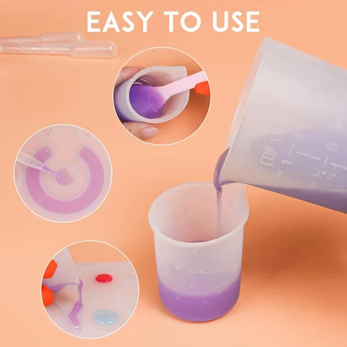 Miniatura 5 de Kit de herramientas de tazas medidoras de resina de silicona, tazas de silicona antiadherentes para resina epoxi, tazas de mezcla de silicona