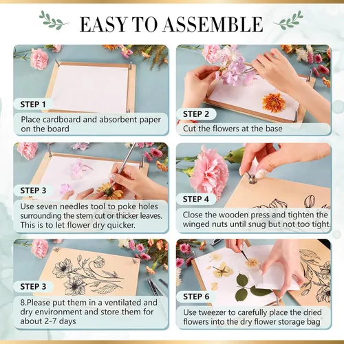 Miniatura 5 de Aboofx Kit de prensa de flores grandes para adultos, 10.8 x 6.9 pulgadas, 6 capas de madera para flores prensadas, hojas de hierbas, preservación