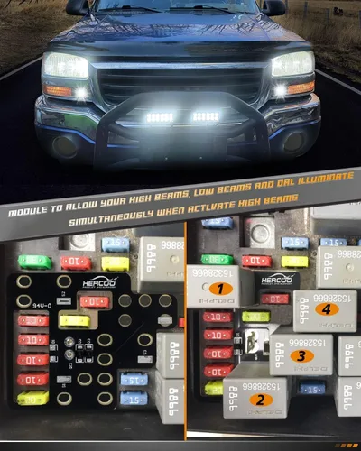 Miniatura 2 de HERCOO 6 High Mod, Módulo para Luces Bajas GM, Luces Altas y Luz DRL Encendidas Simultáneamente Compatible con Chevy Silverado GMC Sierra