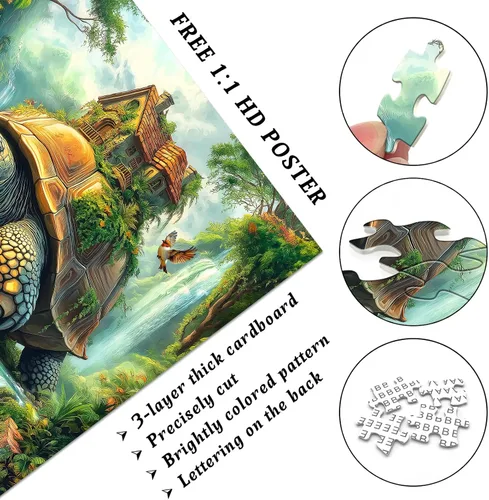 Miniatura 4 de Rompecabezas de tortuga marina para adultos de 1000 piezas, rompecabezas de fantasía de naturaleza con tortuga gigante con pájaro de casa del árbol