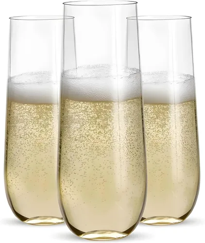 Miniatura 7 de Prestee Paquete de 24 copas de champán de plástico sin tallo, vasos desechables transparentes de 9 onzas para vino, cócteles, mimosas, copas