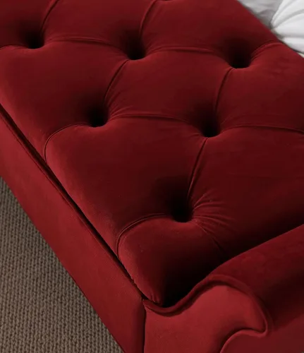 Miniatura 7 de Banco de almacenamiento de terciopelo para dormitorio, banco de extremo de cama con otomana, bancos tapizados con botones capitoné tamaño King