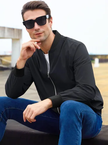 Miniatura 8 de MAGCOMSEN Chaqueta bomber para hombre, chaqueta ligera con cremallera completa, cortavientos ligera, casual, elegante, chaquetas de golf