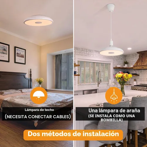 Miniatura 6 de Lámpara de techo LED inteligente impermeable de montaje empotrado, con altavoz Bluetooth, 28 cm, 18 vatios, lámpara de música regulable, luz RGB