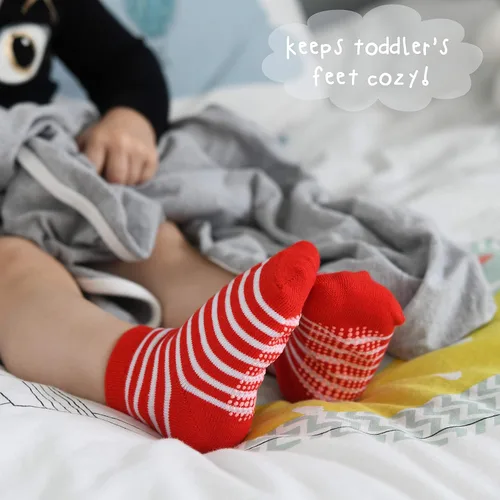 Miniatura 6 de Debra Weitzner 12 pares de calcetines antideslizantes para niños y niñas con puños para bebés, niños y niñas, calcetines antideslizantes para niños