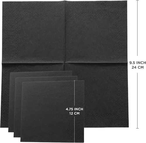 Miniatura 3 de Servilletas negras para bebidas, servilletas de papel desechables de 3 capas para bar, cóctel, bodas, cumpleaños, fabricadas en la UE, (20 unidades)