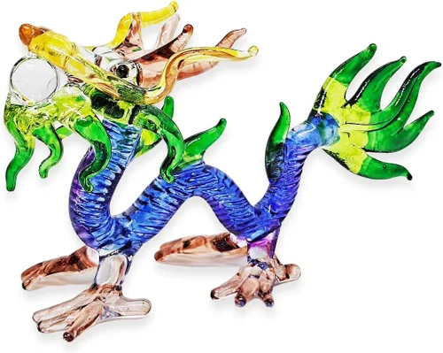 Miniatura 15 de Figura de cristal de dragón asiático chino azul verde oscuro de 2 pulgadas, estatua soplada a mano, decoración de mesa, única coleccionable