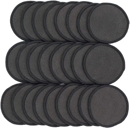 Miniatura 6 de Chloven Paquete de 25 almohadillas de bambú reutilizables para desmaquillarse de carbón, almohadillas de algodón reutilizables de bambú para tóner