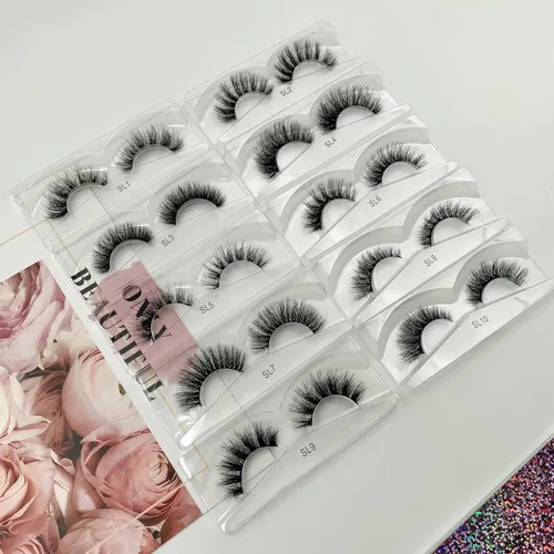 Miniatura 5 de Paquete de 100 pares de pestañas de visón sintético, pestañas de aspecto natural, pestañas postizas de 0.63 a 0.78 pulgadas, color rosa