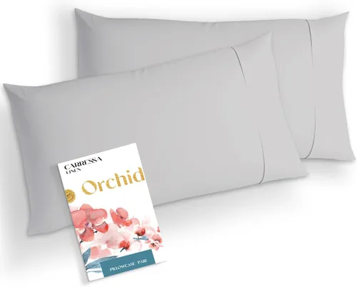 Miniatura 14 de Carressa Linen Juego de 2 fundas de almohada estándar 100% algodón egipcio, de la serie 1000, fundas de almohada de lujo de la colección Orquídeas