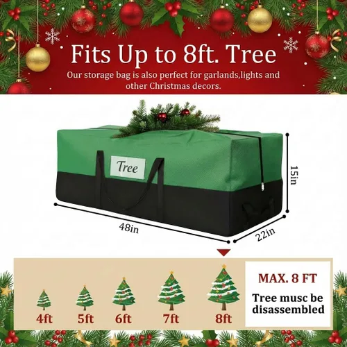 Miniatura 3 de Bolsa de almacenamiento para árbol de Navidad - Se adapta a árboles artificiales de hasta 8 pies de alto - Bolsa de almacenamiento festivo Verde