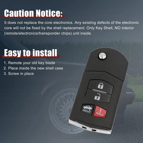 Miniatura 6 de uxcell Nuevo Smart Remote Flip Key Fob Shell Case 4 Botón para Mazda 3 5 RX-8 CX-7 CX-9 2007-2010