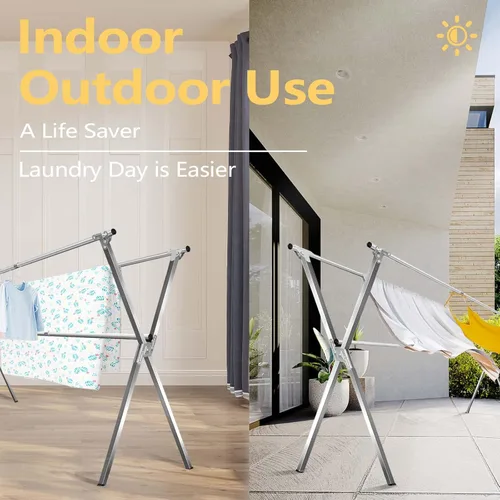 Miniatura 6 de URYAN Estante de Secado de Ropa de 95 Pulgadas, Estante de Secado de Lavandería de Acero Inoxidable Resistente Plegable para Interior y Exterior