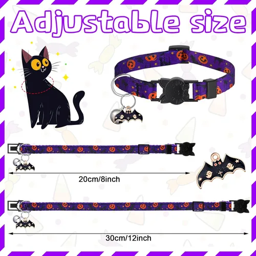 Miniatura 8 de Talltalk Paquete de 15 collares de gato ajustables para otoño, con hebilla de plástico para Halloween, Acción de Gracias, vacaciones, gatito