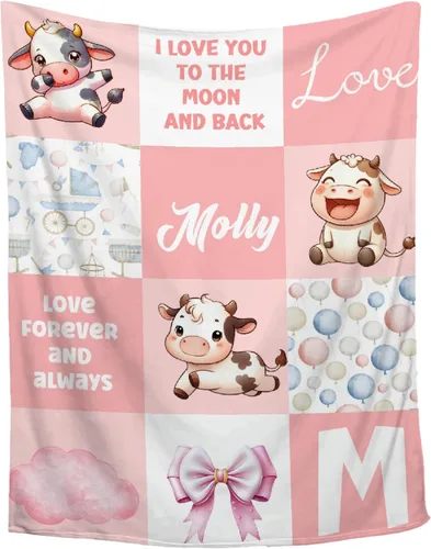 Miniatura 32 de Manta de bebé personalizada con estampado de vaca, nombre personalizado, manta de cumpleaños para recién nacido, manta de recepción para niño