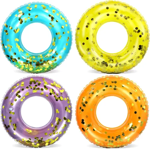 Miniatura 29 de POZA Flotador de Tubo Inflable para Piscina – Anillo de natación de confeti brillante, Tubo Inflable de Servicio Pesado Resistente a los Rayos UV Oro
