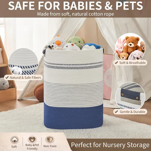 Miniatura 8 de AINUOQI Cesta de lavandería grande – Cesta alta de cuerda tejida con asas de cuero – Cesta de ropa sucia para sala de estar, dormitorio, 17.8 x 13.8