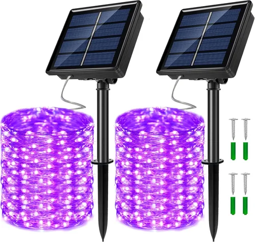 Miniatura 9 de Guirnalda de luces LED con energía solar actualizada, 8 modos, resistente al agua, IP65, iluminación intermitente, para interior y exterior, Blanco