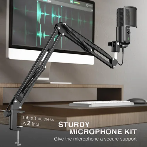 Miniatura 3 de FIFINE - Micrófono USB para podcast, micrófono condensador para PC con soporte de brazo extensible, botón de silencio, kit de micrófono Plug & Play