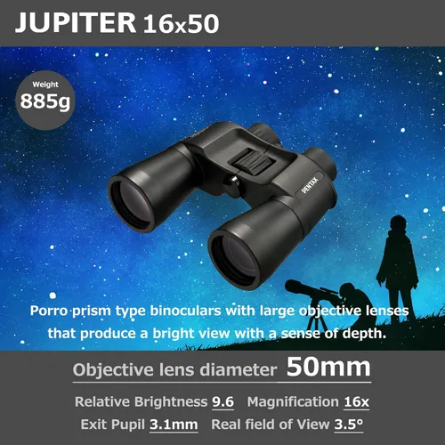 Miniatura 5 de Pentax Jupiter - Binocular de 16 x 50 pulgadas, fácil visión, gran apertura, prisma porro, color negro