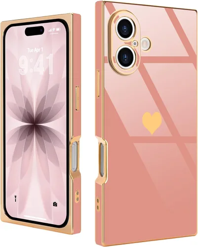 Miniatura 37 de Compatible con iPhone 12 Funda Rectangular Bonita Chapado Dorado Lujo Corazón de Amor Funda de Teléfono para Mujeres Niñas A Prueba de Golpes