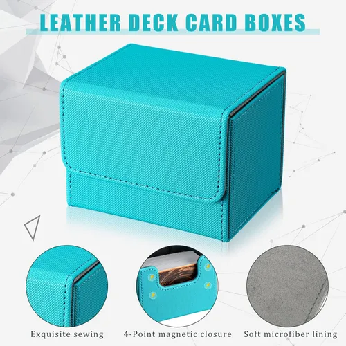 Miniatura 3 de Weewooday 5 cajas de cuero para cartas de mazo de gran tamaño, caja de almacenamiento para 100 tarjetas con funda compatible con MTG TCG, 5