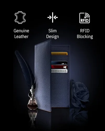 Miniatura 3 de Funda de cuero genuino para hombres y mujeres Funda para libro de cheques para duplicar cheques, billetera RFID
