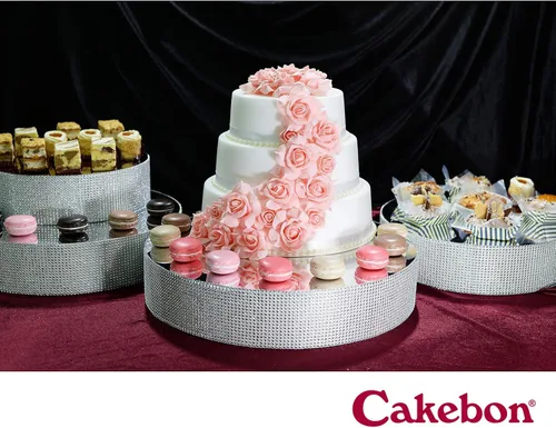 Miniatura 5 de Cakebon Soportes para tartas, color plateado de 12 pulgadas con diamantes de imitación para pasteles y pasteles, espuma de poliestireno ligera