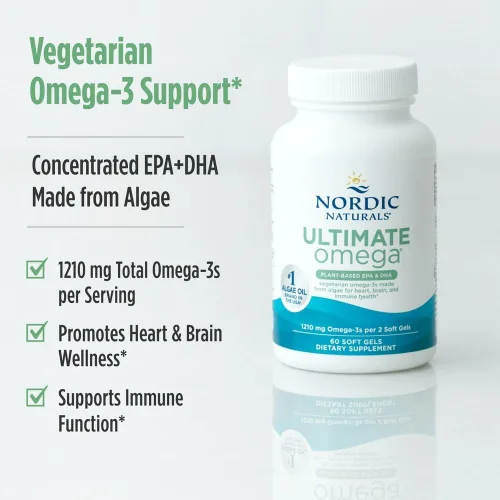 Miniatura 3 de Nordic Naturals Ultimate Omega a base de plantas, sabor a limón, 60 geles suaves vegetarianos, 1210 mg de omega-3, EPA y DHA veganos, suplemento