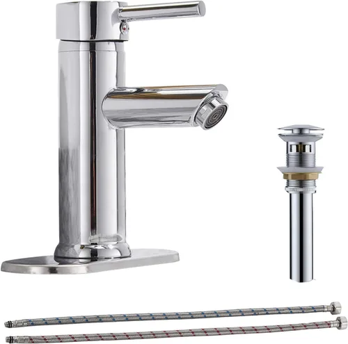 Miniatura 10 de Grifo de lavabo de baño negro con una sola manija de un agujero, grifo de baño de latón, tocador de baño, montaje en cubierta comercial con manguera