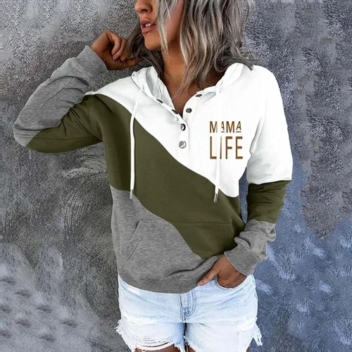 Miniatura 2 de BEUU - Sudadera con capucha con estampado de letras de mamá para mujer, casual, manga larga, con cordón, suéter con botones, 20210926-1-1, M
