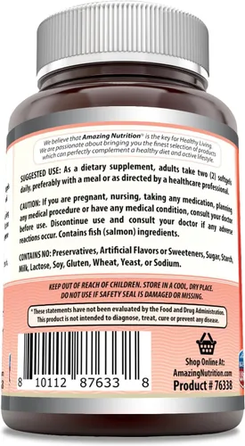 Miniatura 2 de Suplemento de Aceite de Salmón Salvaje de Alaska Amazing Omega 2000 Mg por Porción 180 Cápsulas Blandas Sin OMG Sin Gluten Fabricado