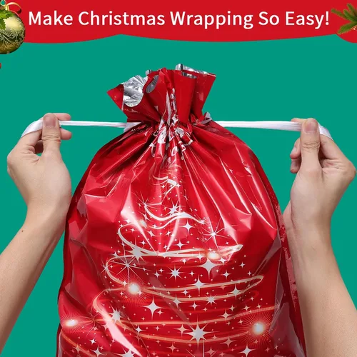 Miniatura 3 de Bolsas de regalo de Navidad con cordón, 20 bolsas de Navidad de varios tamaños para regalos, bolsas de plástico a granel, bolsas de regalo
