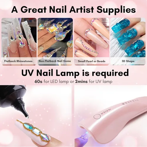 Miniatura 7 de Makartt Pegamento de diamantes de imitación para uñas, pegamento de uñas de gel súper fuerte para diamantes de imitación, dijes y gemas de diseño