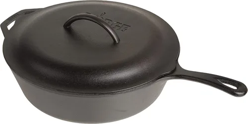 Miniatura 2 de Lodge L10CF3 Sartén profunda cubierta de hierro fundido, pre-sazonada, 5 cuartos de galón y soporte de mango caliente de silicona ASHH11, negro