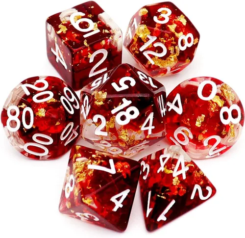 Miniatura 22 de Haxtec DND Conjunto de Dados 7 Piezas Conjunto de Dados de Resina Negro con Inclusión de Mylar Iridiscente Dados Poliédricos D&D