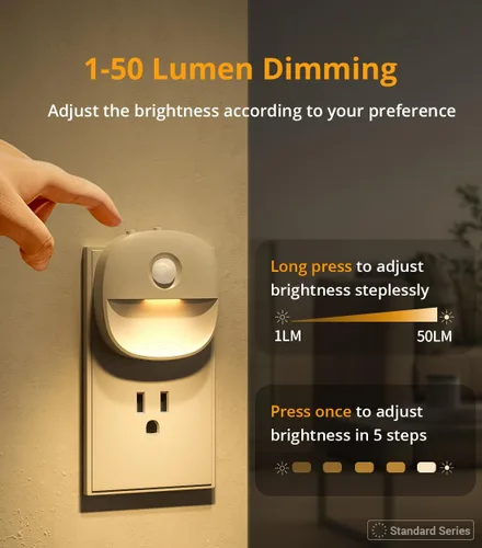 Miniatura 5 de Lyridz Luz nocturna enchufable con sensor de movimiento y sensor de atardecer a amanecer, luz nocturna blanca fría regulable con brillo ajustable