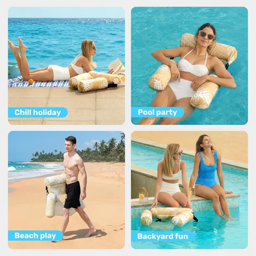 Miniatura 8 de Sloosh Sillas flotantes de piscina para adultos, sillas inflables de piscina, hamaca flotante con patrón de plantas para adultos, flotadores