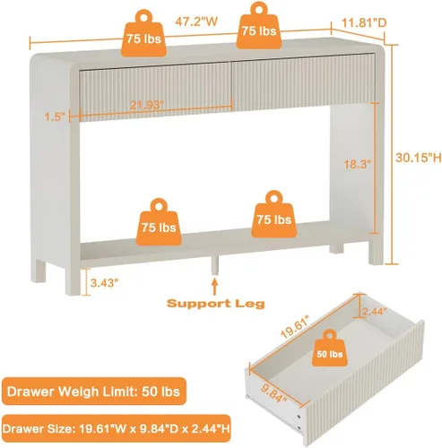 Miniatura 3 de FATORRI Mesa consola de entrada con 2 cajones, moderna mesa de sofá para sala de estar, mesas de sofá detrás del sofá y mesas de pasillo