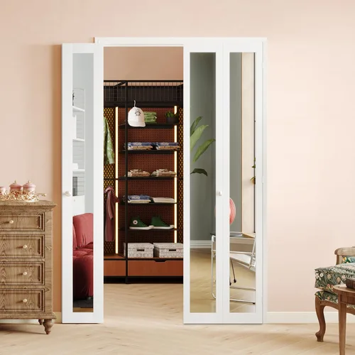 Miniatura 12 de Puerta plegable de 180 grados, para aberturas de 30 ″ x 80 ″, puerta plegable esmerilada blanca 3-Lite con bisagras, juego de herrajes para puertas